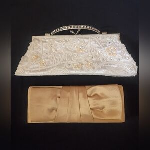 Beautiful Jessica McClintoc Clutch & Embellished White Beaded Evening Clutch